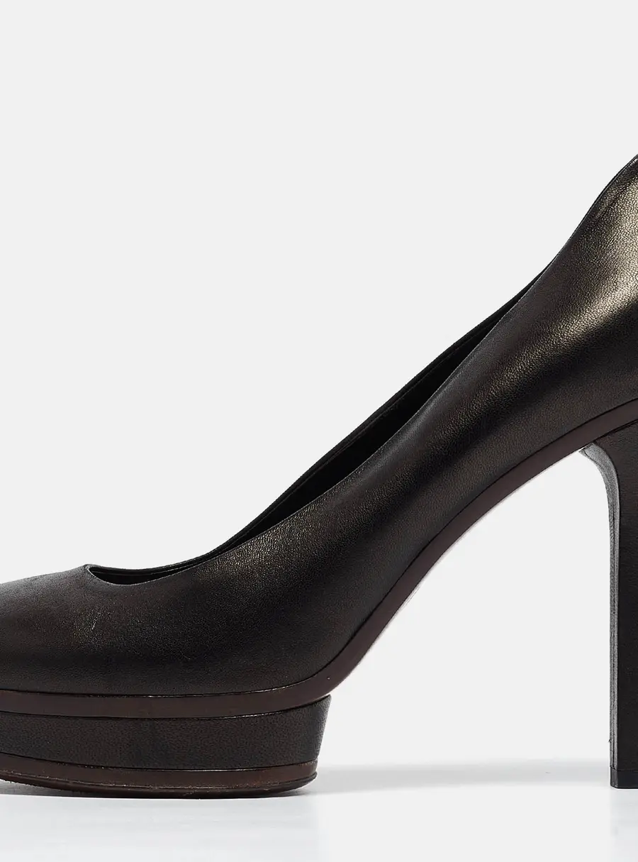 Gucci Black Leather Platform Round Toe Pumps Size 39.5