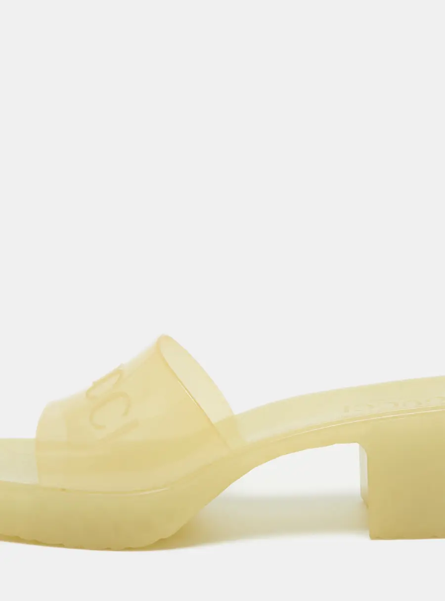 Gucci Light Yellow Rubber Logo Embossed Slide Sandals Size 37