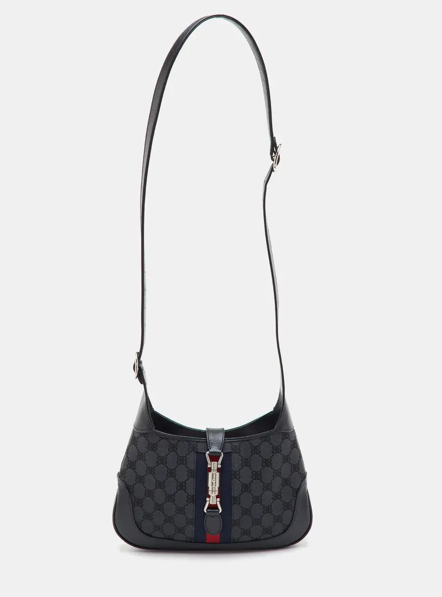 Gucci x Balenciaga Jackie Black GG Canvas and Leather Shoulder Bag