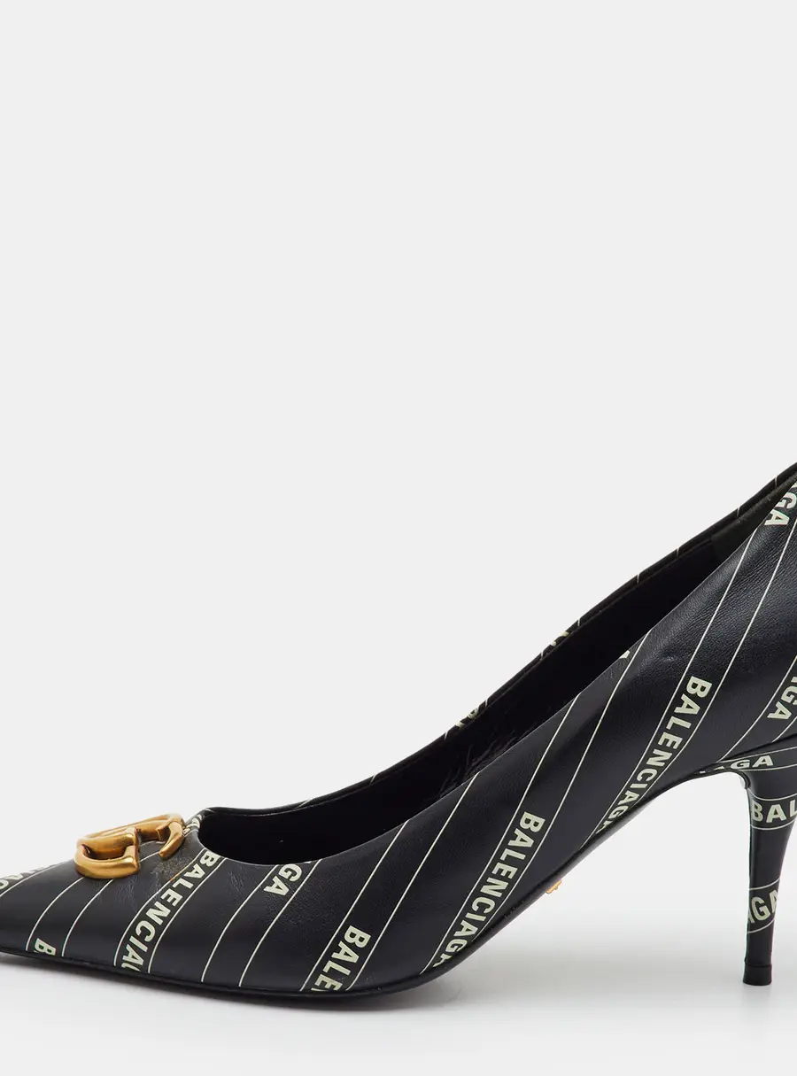 Gucci x Balenciaga Hacker Project Knife Size 40 Black Leather Logo Print Pumps