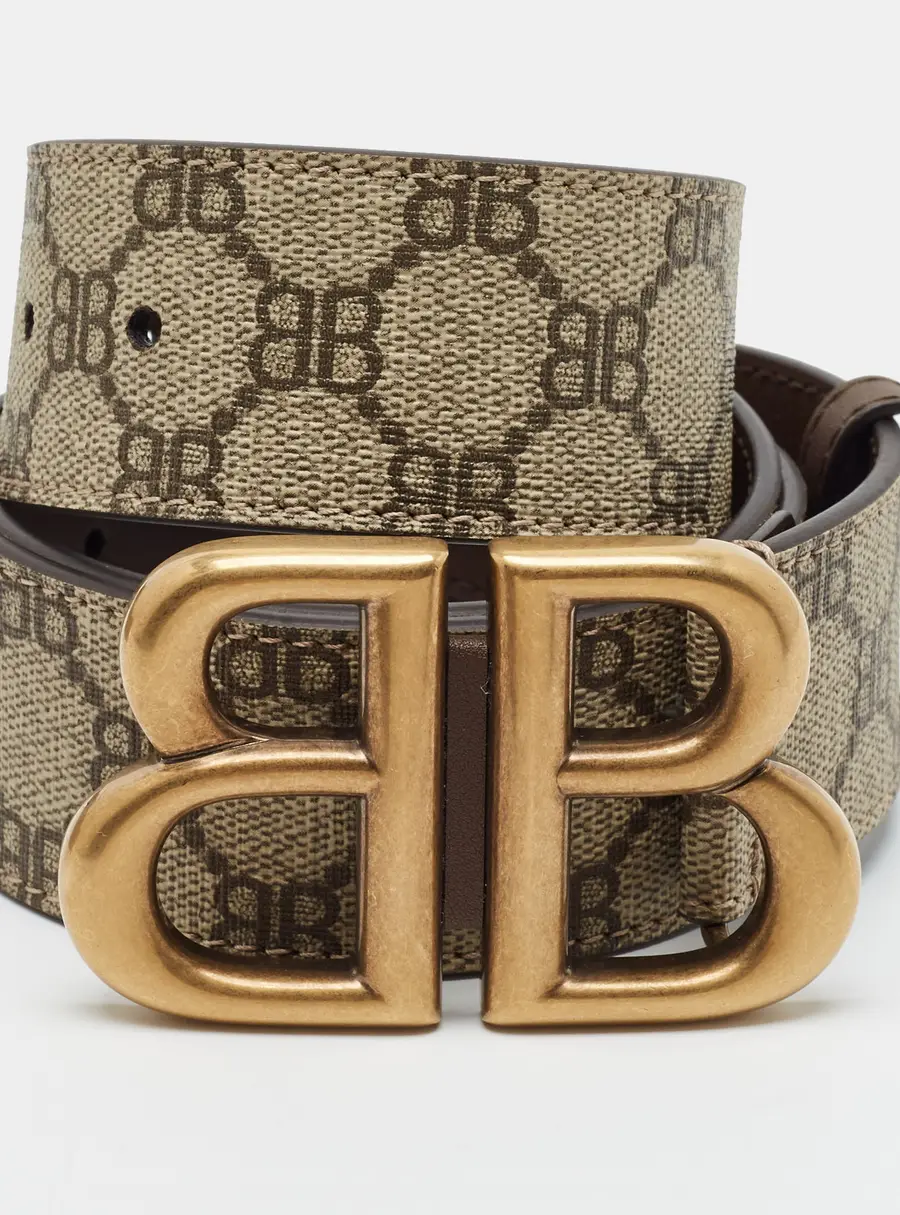 Gucci x Balenciaga The Hacker Project 85 CM Buckle Belt Beige/Brown BB Supreme Canvas