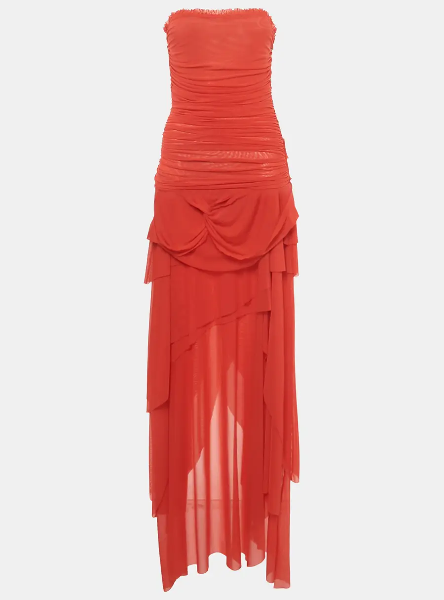 Guizio Red Mesh Strapless Lyla Twist Dress L