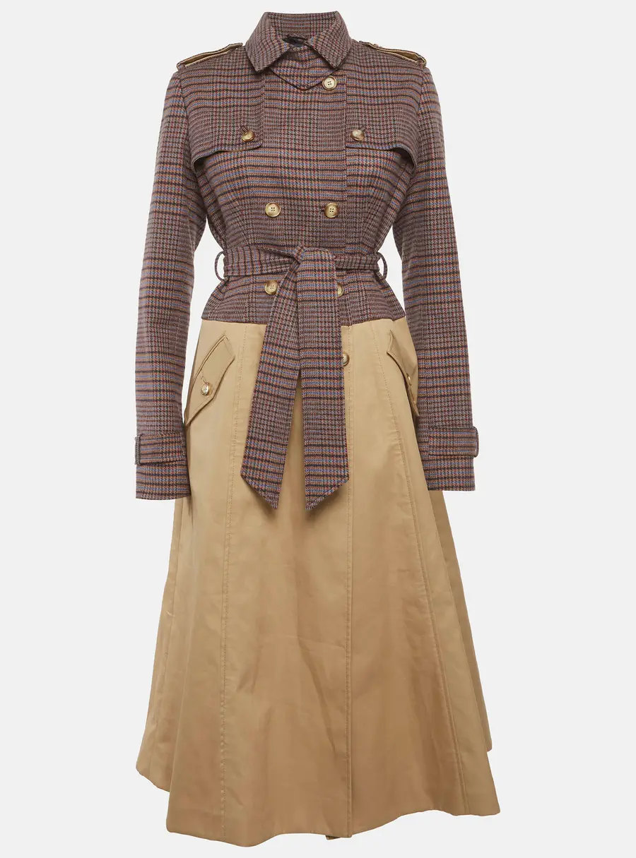 Gabriela Hearst Beige Virgin Wool Plaid Print Trench Coat M