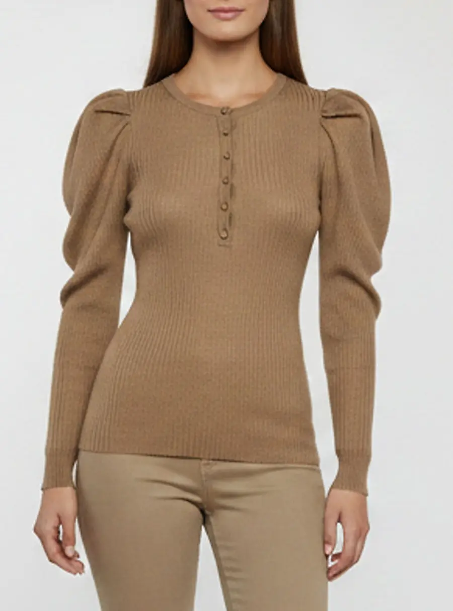 Gabriela Hearst Brown Rib Knit Puff Sleeve Top XS