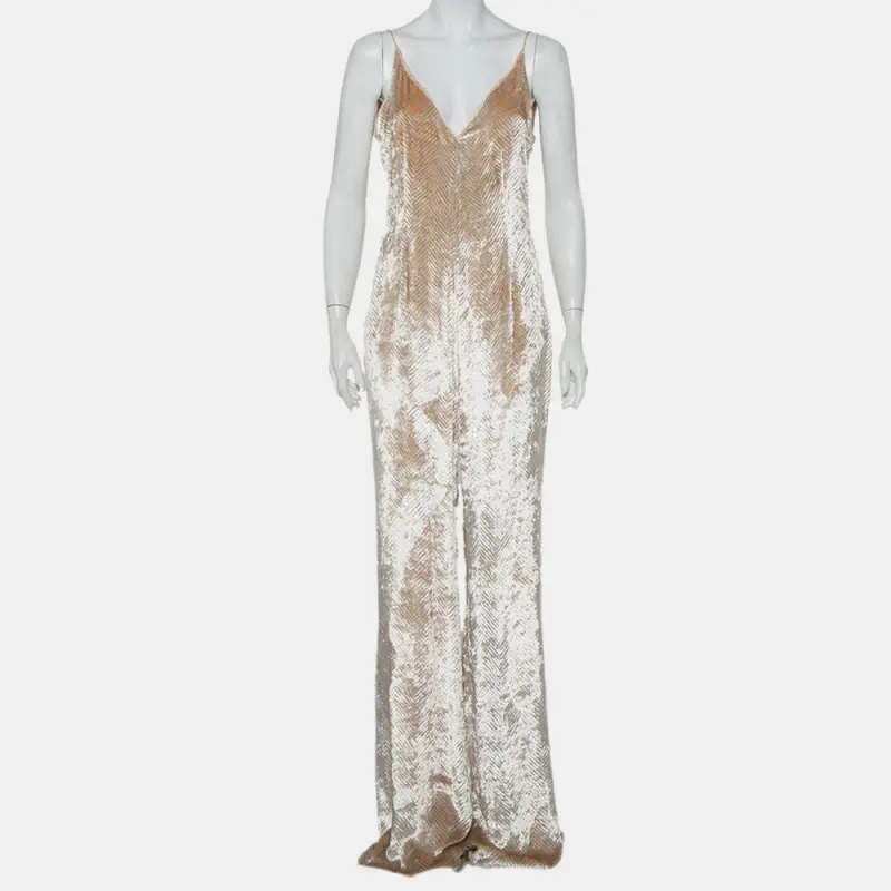 Gabriela Hearst Beige Patterned Velvet Catherine Jumpsuit M