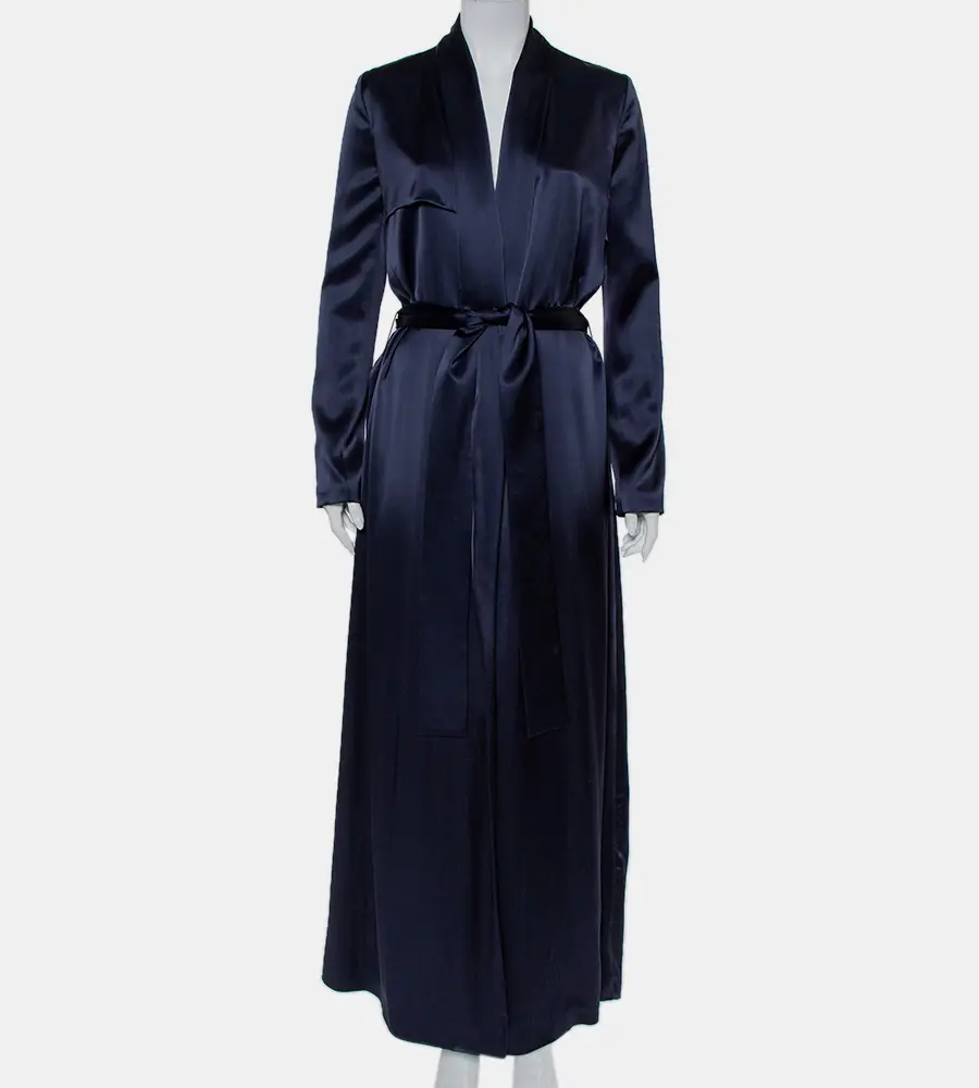 Galvan London Midnight Blue Satin Belted Trench Coat S