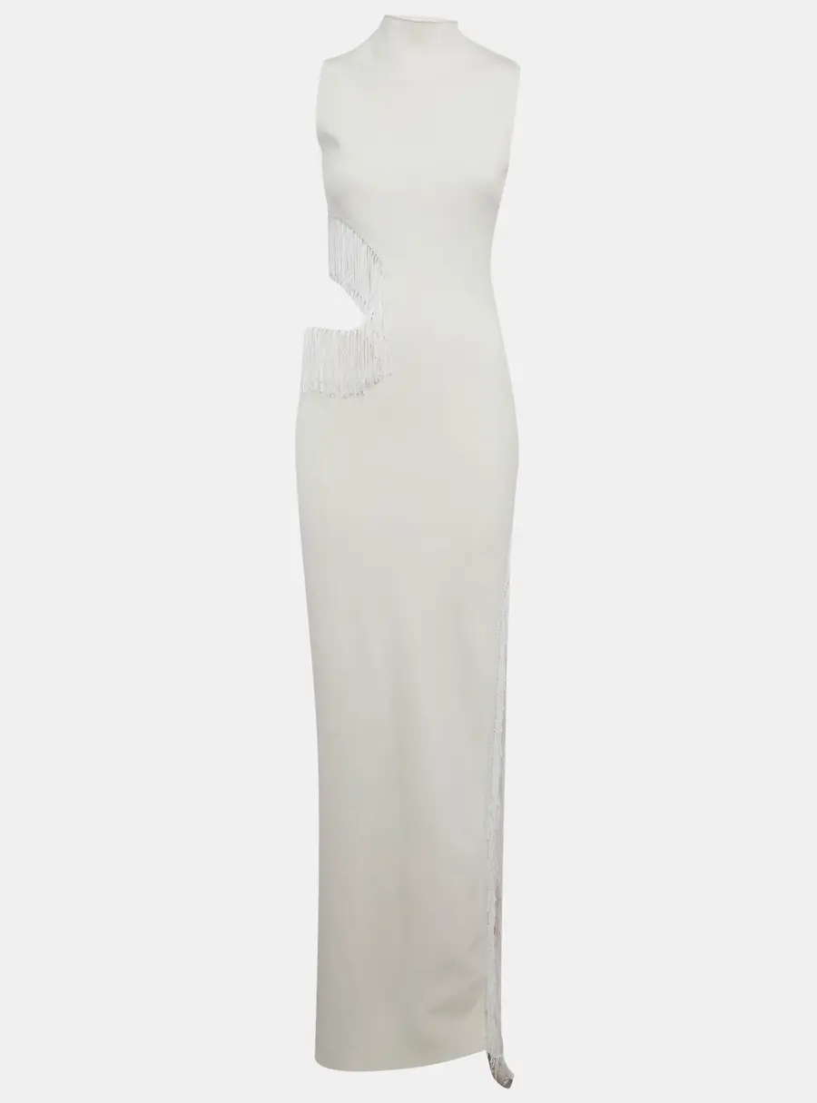 Galvan London White Jersey Cut-Out Beaded Nova Dress S