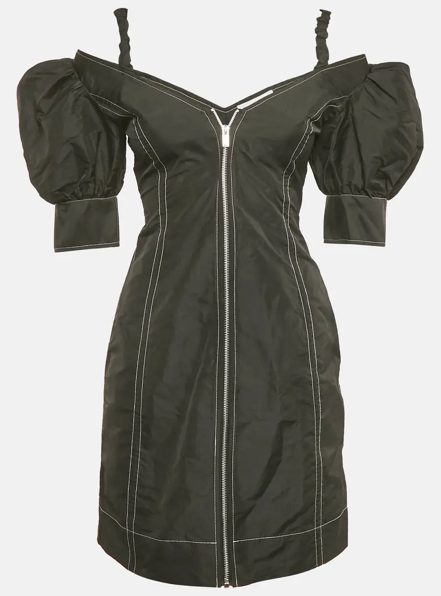Ganni Black Crepe Cold Shoulder Mini Dress XS