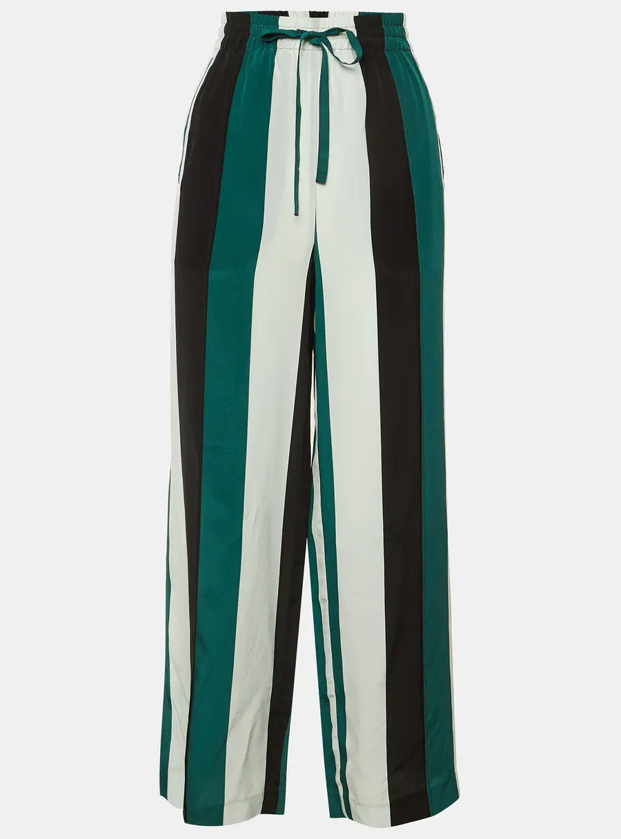 Ganni Green Block Striped Silk Electra Pants M