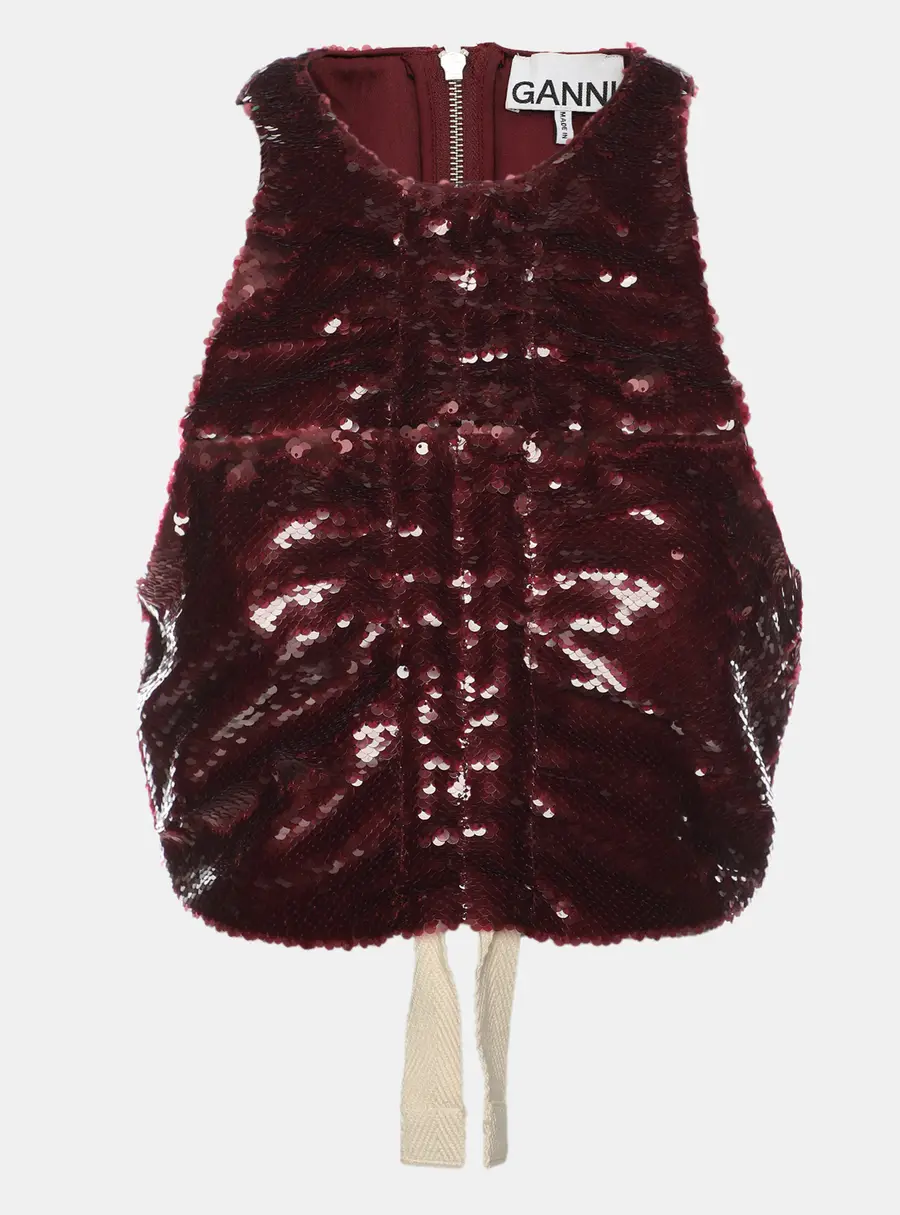 Ganni Burgundy Sequin Sleeveless Crop Top XXS
