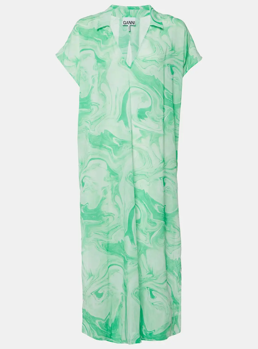 Ganni Green Marble Print Cotton Tunic Dress S/M