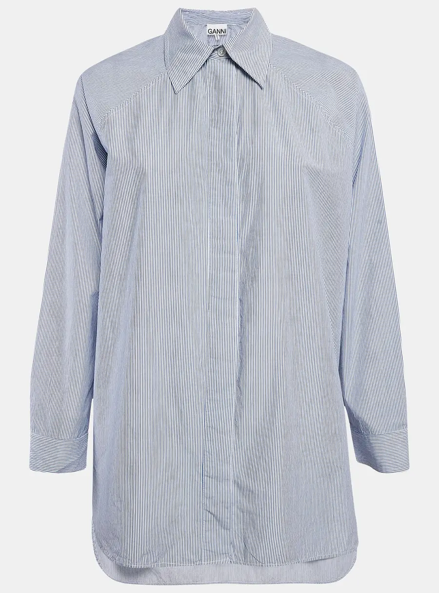 Ganni Blue Striped Cotton Oversized Shirt S