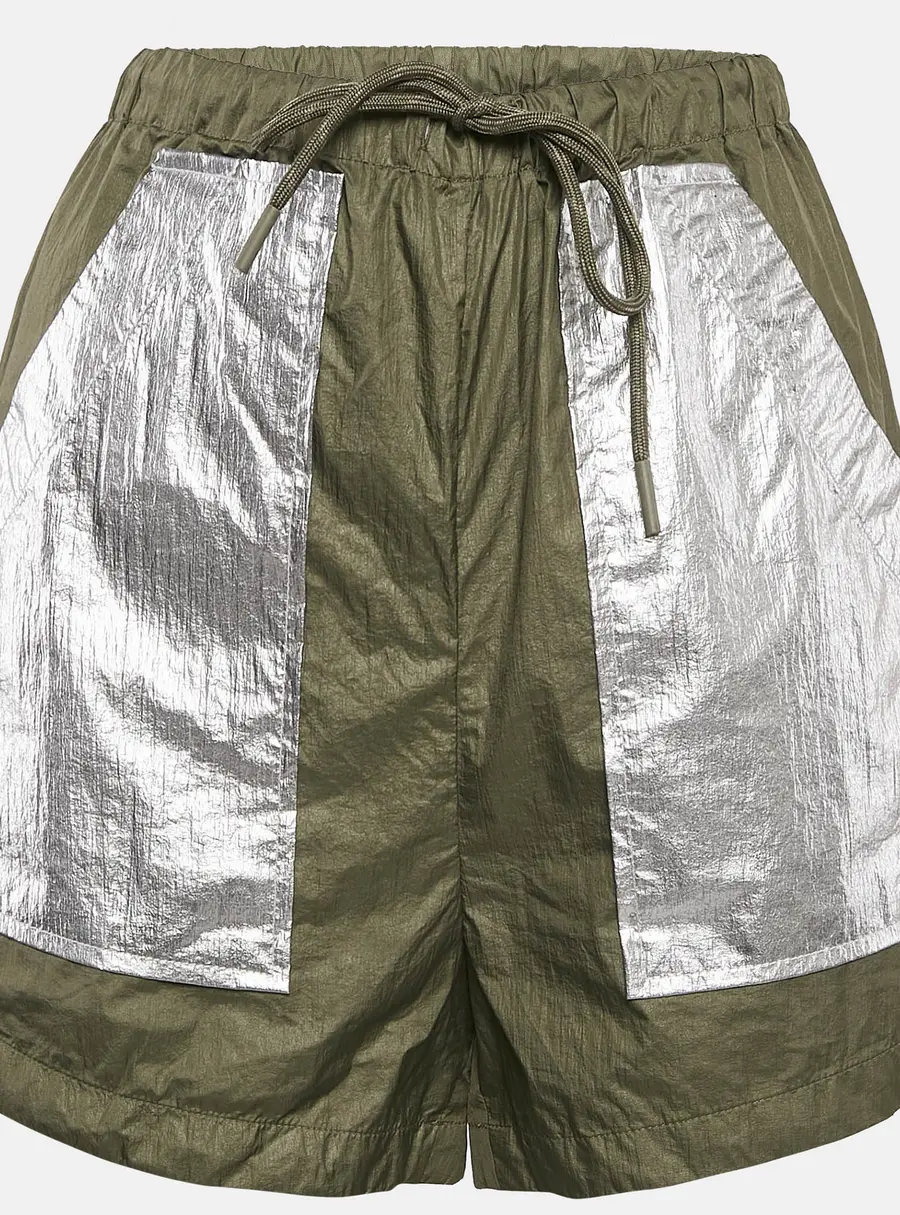Ganni Green Nylon Silver Contrast Shorts S