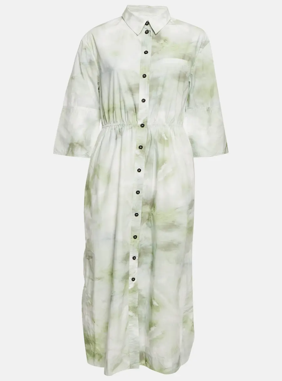 Ganni Green Tie-Dye Print Button Front Long Shirt Dress M