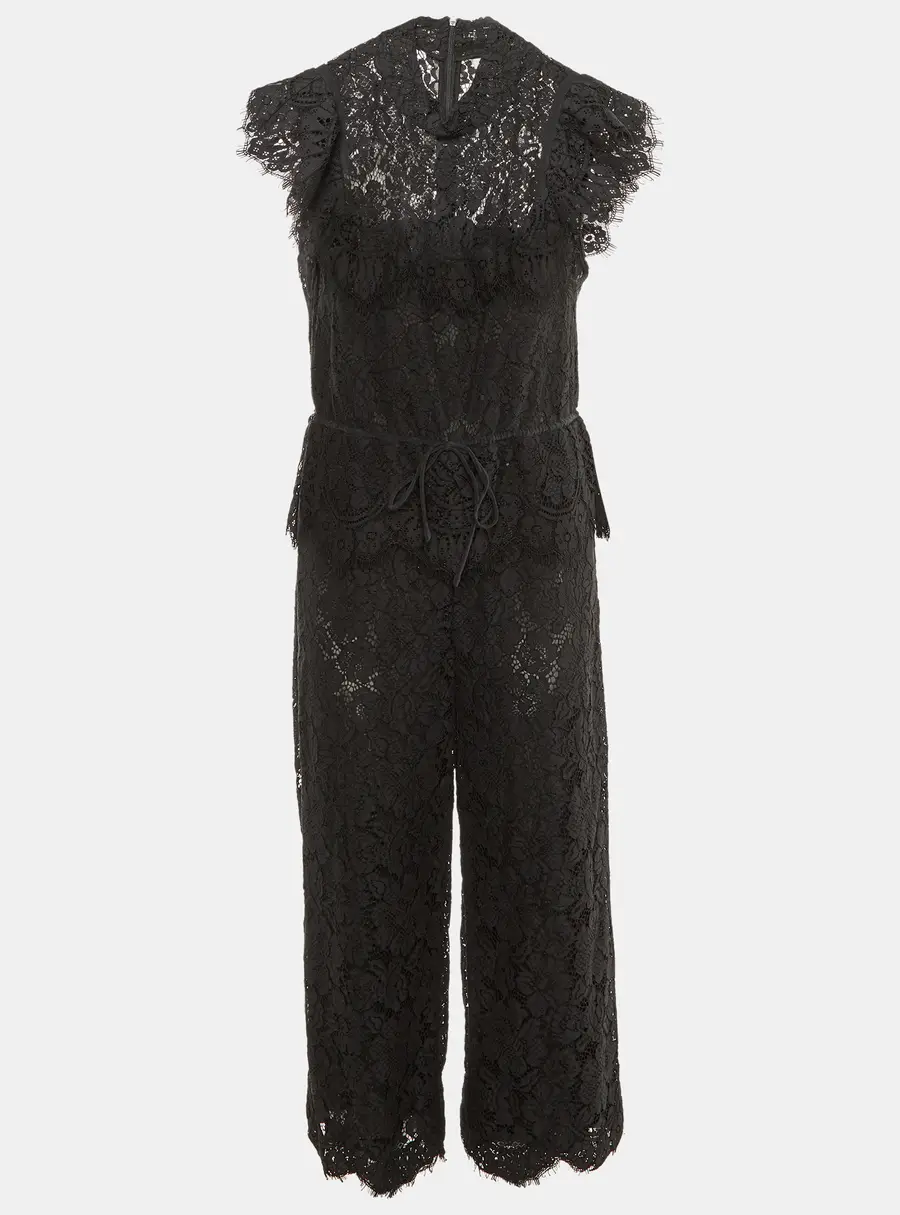 Ganni Black Lace Ruffle Jumpsuit M