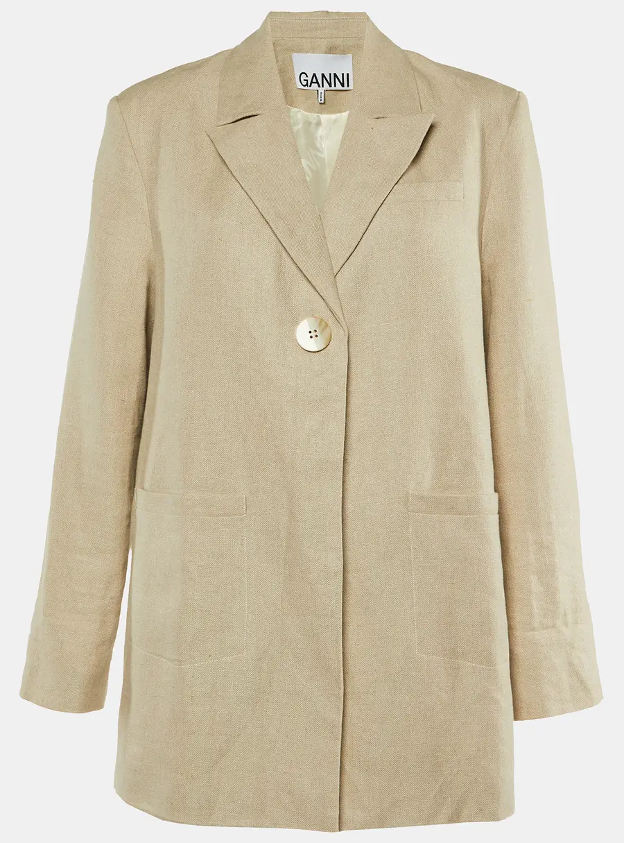 Ganni Neutral Linen Button Front Oversized Jacket L