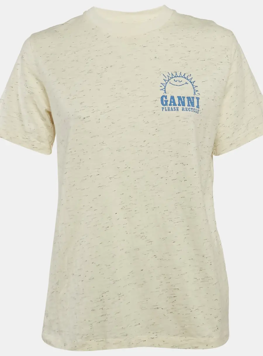 Ganni Cream Have a Nice Day Print Jersey T-Shirt XS