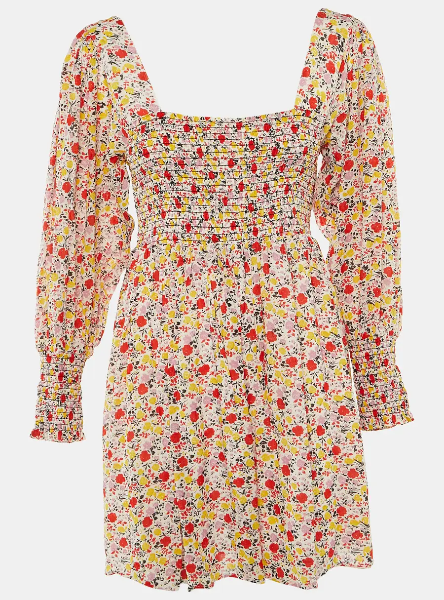 Ganni White Floral Print Crepe Mini Dress L