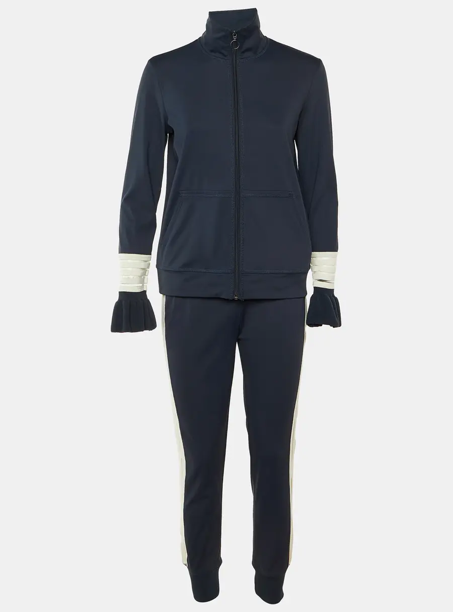 Ganni Navy Blue Striped Detail Jersey Presbourg Track Suit Set S