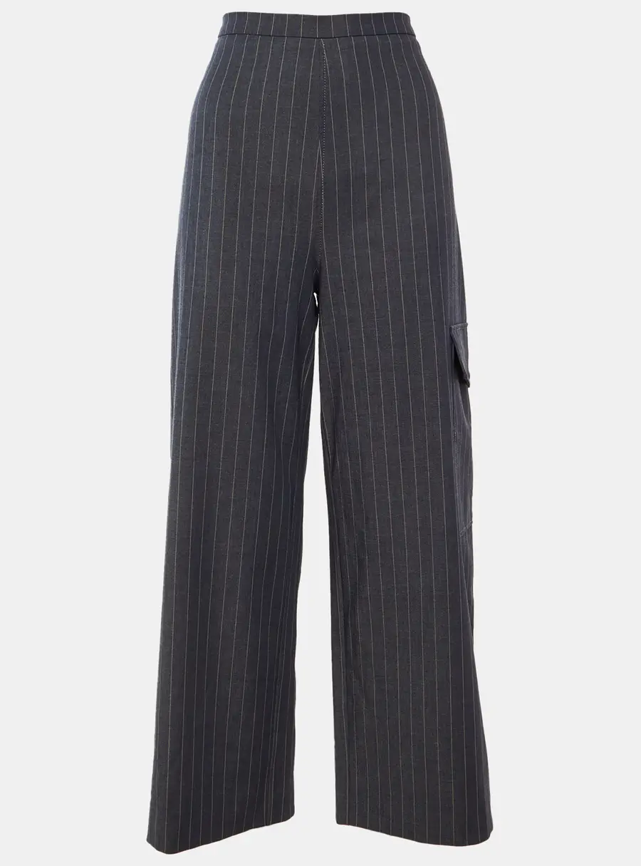 Ganni Grey Striped Crepe Trousers L