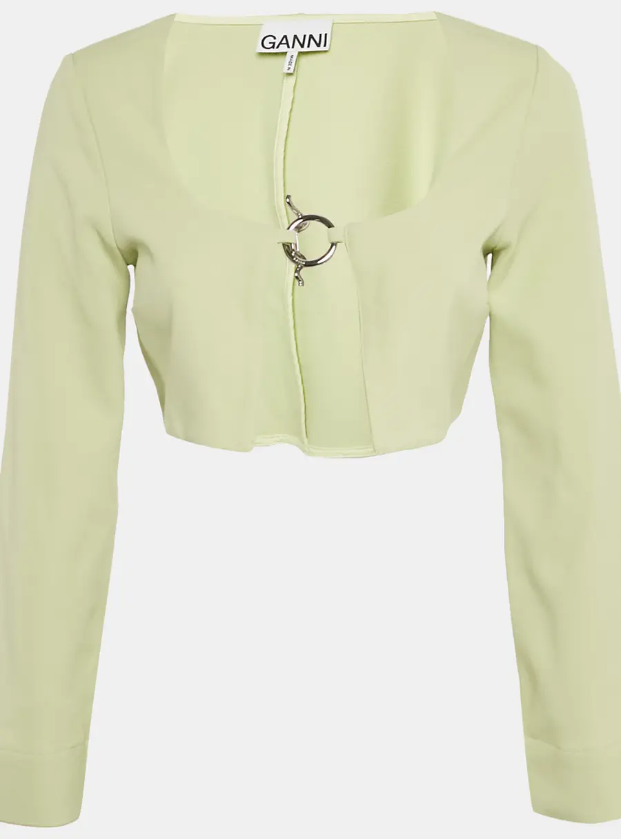 Ganni Mint Green Stretch Knit Crop Cardigan XS