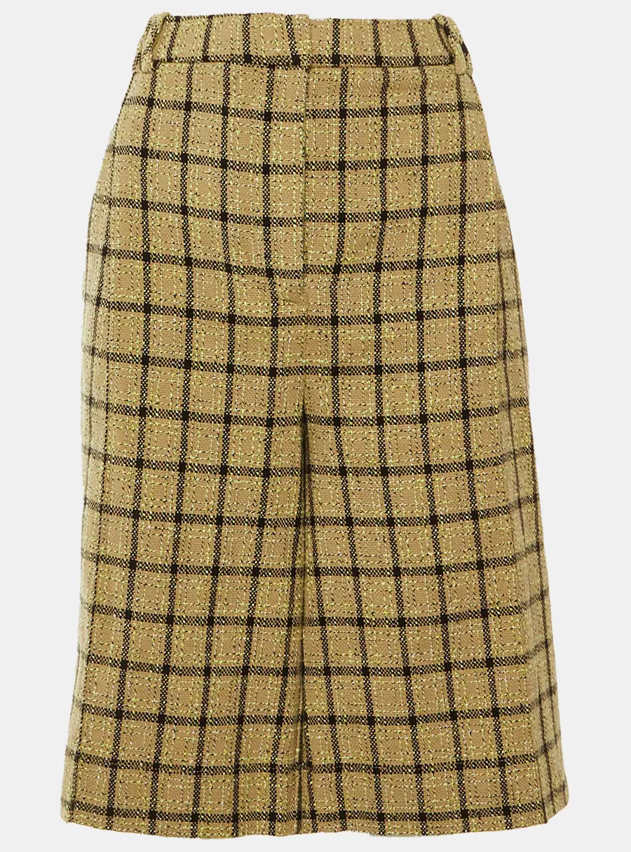 Ganni Beige Checked Cotton Pleated Relaxed Fit Shorts XL