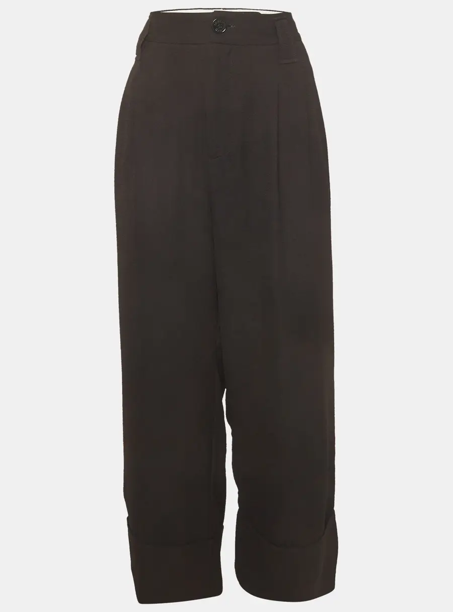 Ganni Black Crepe Pleated Cropped Pants M