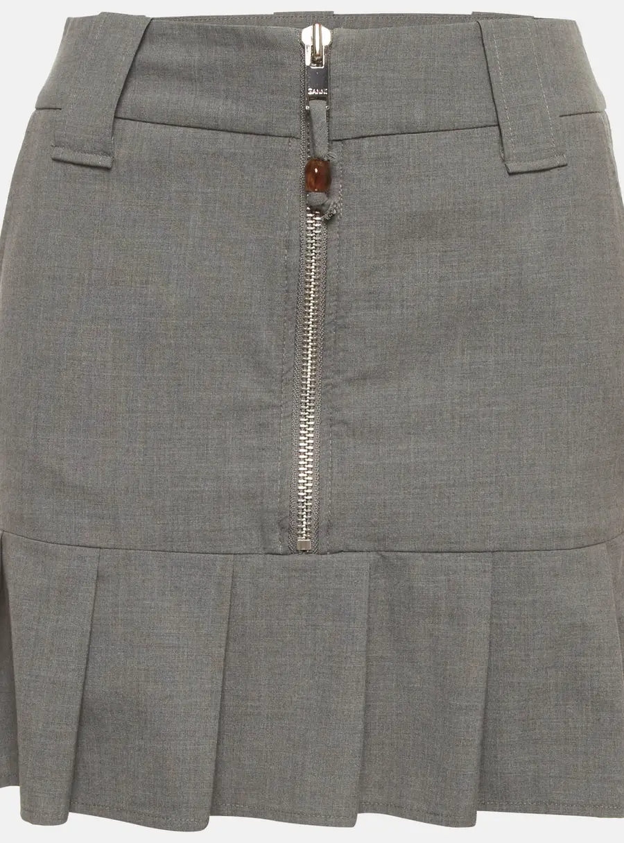 Ganni Grey Chambray Pleated Mini Skirt XS