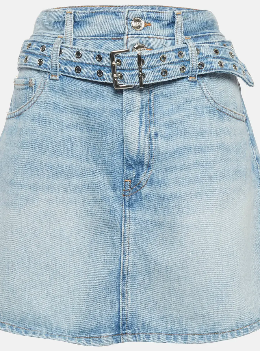 Ganni Blue Denim Belted Mini Skirt L/Waist 32"