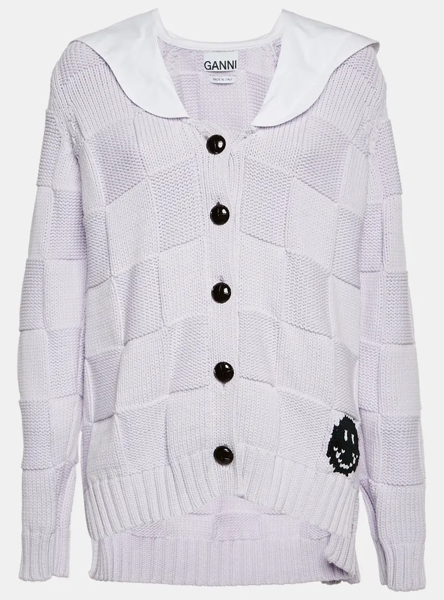 Ganni Purple Cotton Blend Knit Cardigan S