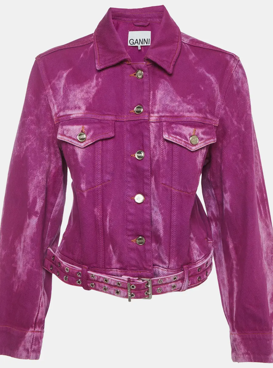 Ganni Purple Bleached Denim Belted Jacket M