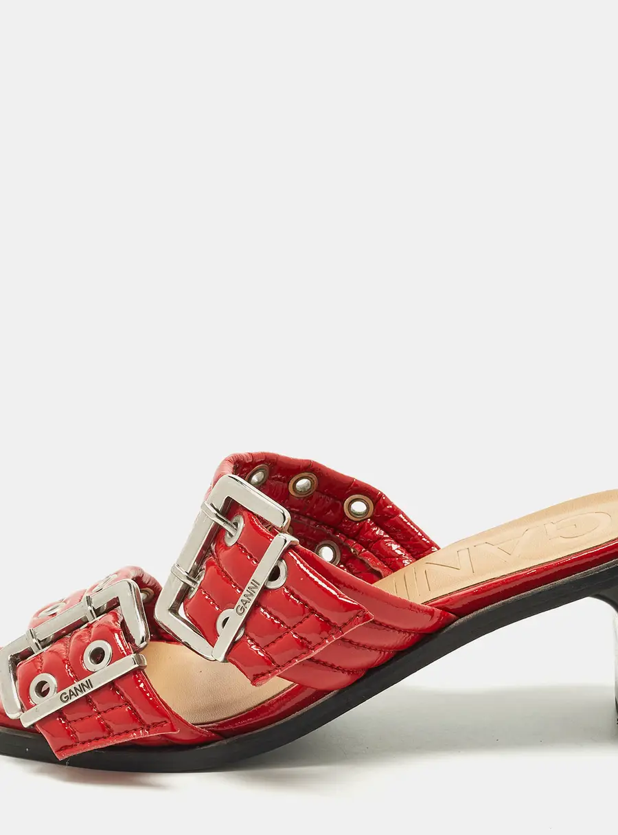Ganni Feminine Size 39 Red Patent Leather Slide Sandals
