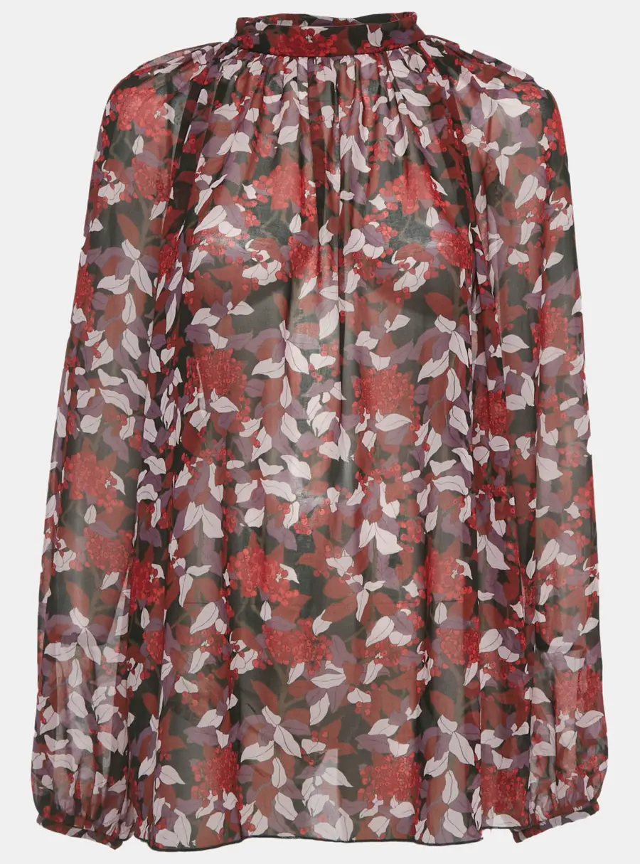 Giamba Burgundy Floral Print Silk Blouse L