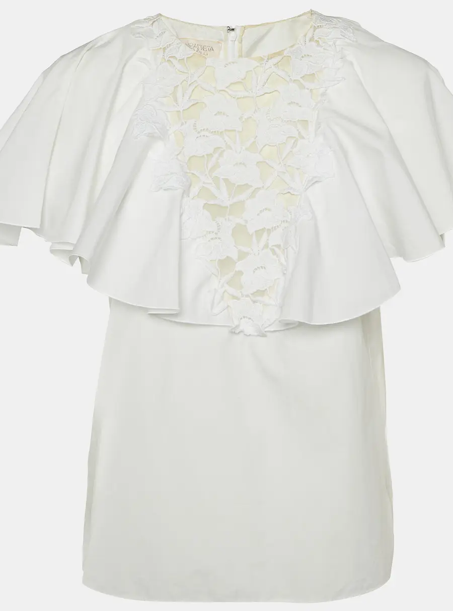 Giambattista Valli White Lace Trim Cotton Ruffled Top M