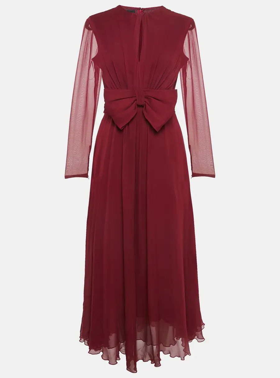Giambattista Valli Dark Red Silk Bow Detail Maxi Dress M