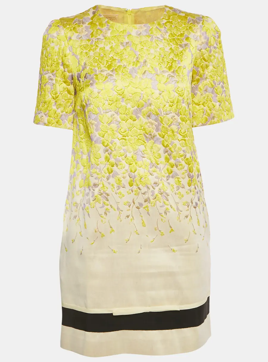 Giambattista Valli Yellow Jacquard Shift Dress M
