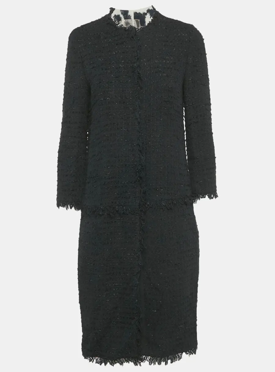 Giambattista Valli Black Tweed Mid-Length Coat S