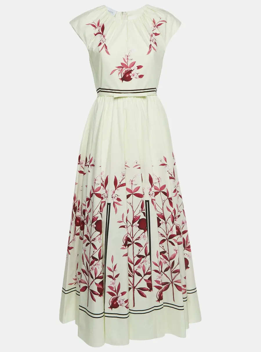 Giambattista Valli Light Lime Green Floral Print Flared Maxi Dress M