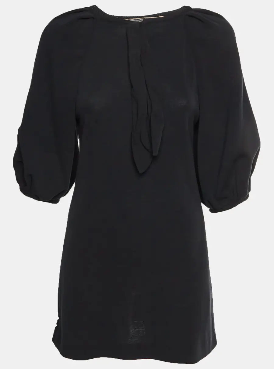 Giambattista Valli Black Cotton Knit Puffed Sleeve Short Dress M