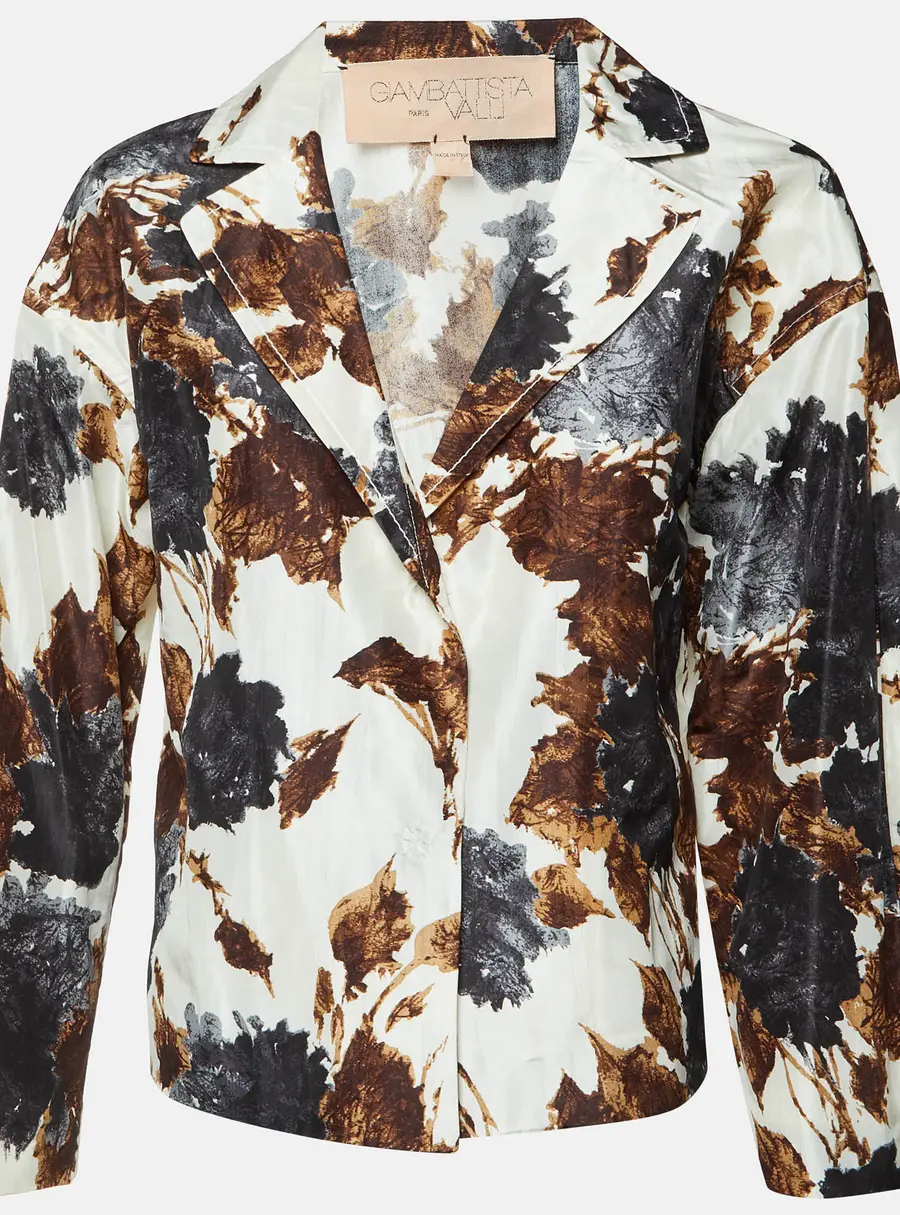 Giambattista Valli Beige Abstract Botanical Print Silk Jacket M