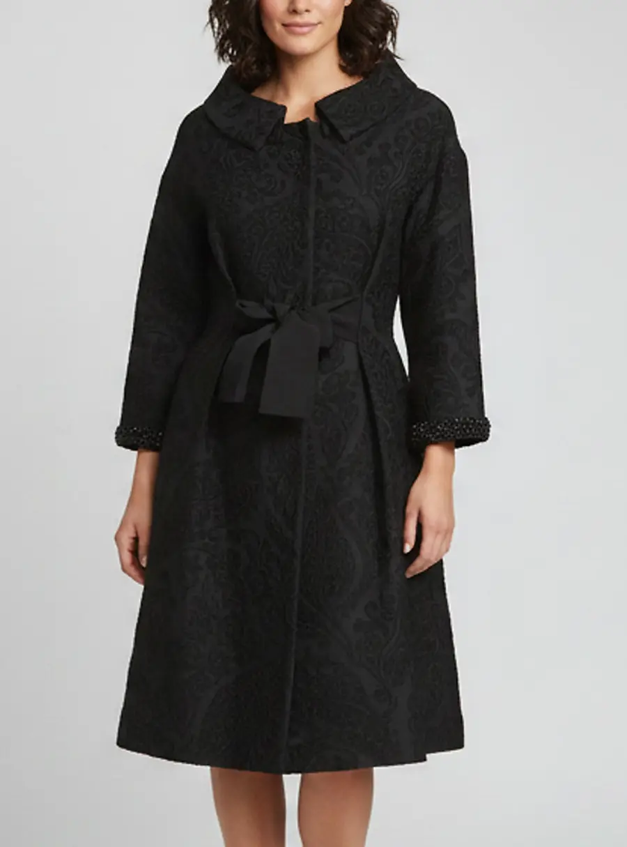 Giambattista Valli Black Bead Embellished Floral Jacquard Coat S