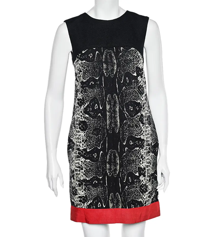 Giambattista Valli Black Printed Wool & Silk Paneled Shift Dress S