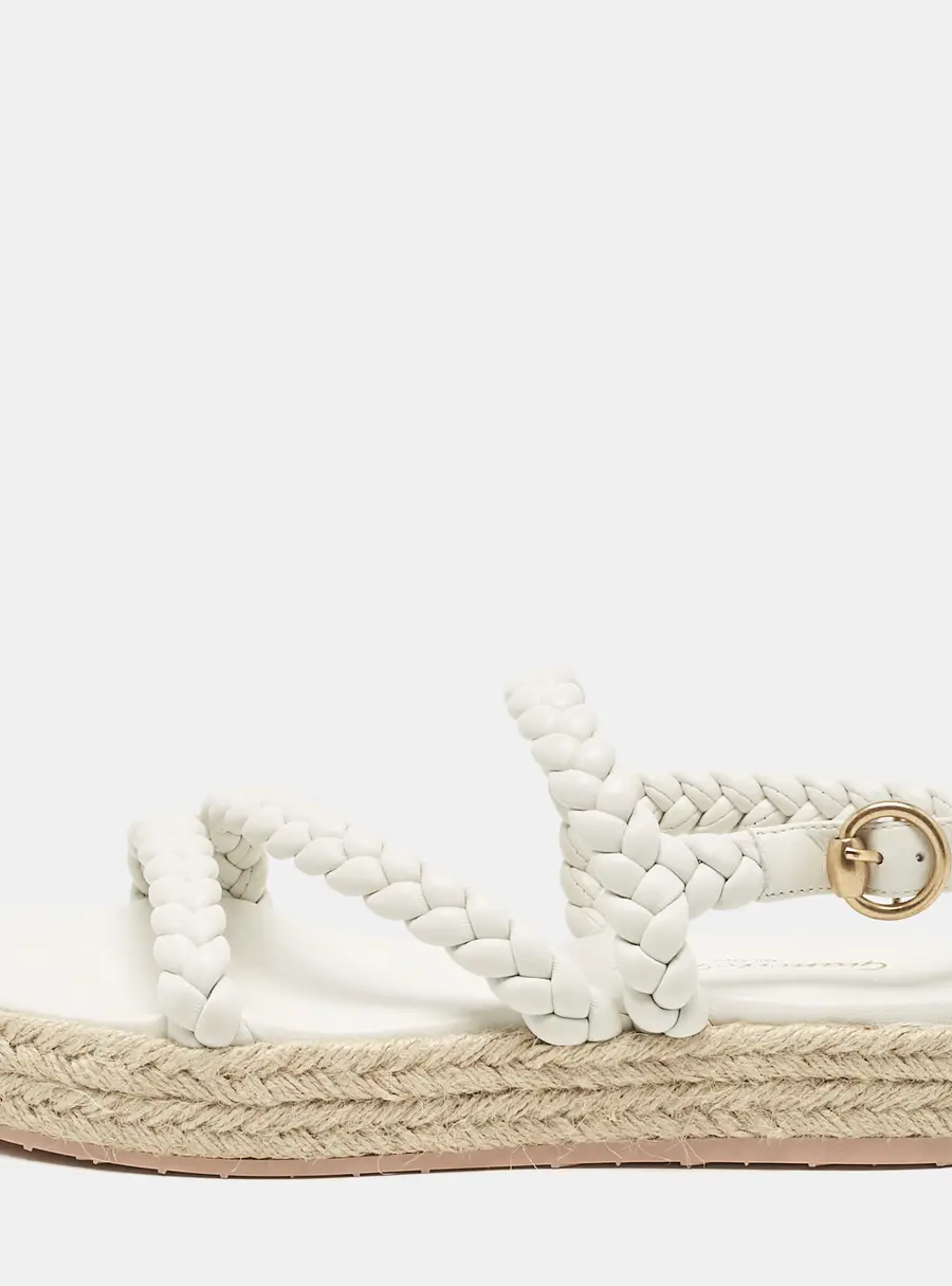 Gianvito Rossi White Braided Leather Platform Espadrille Sandals Size 36.5