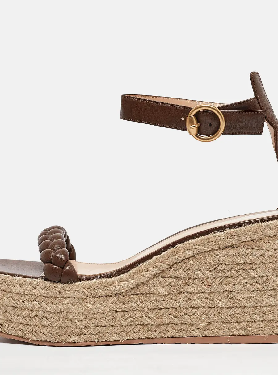 Gianvito Rossi Brown Braided Leather Merida Espadrille Wedge Sandals Size 40.5
