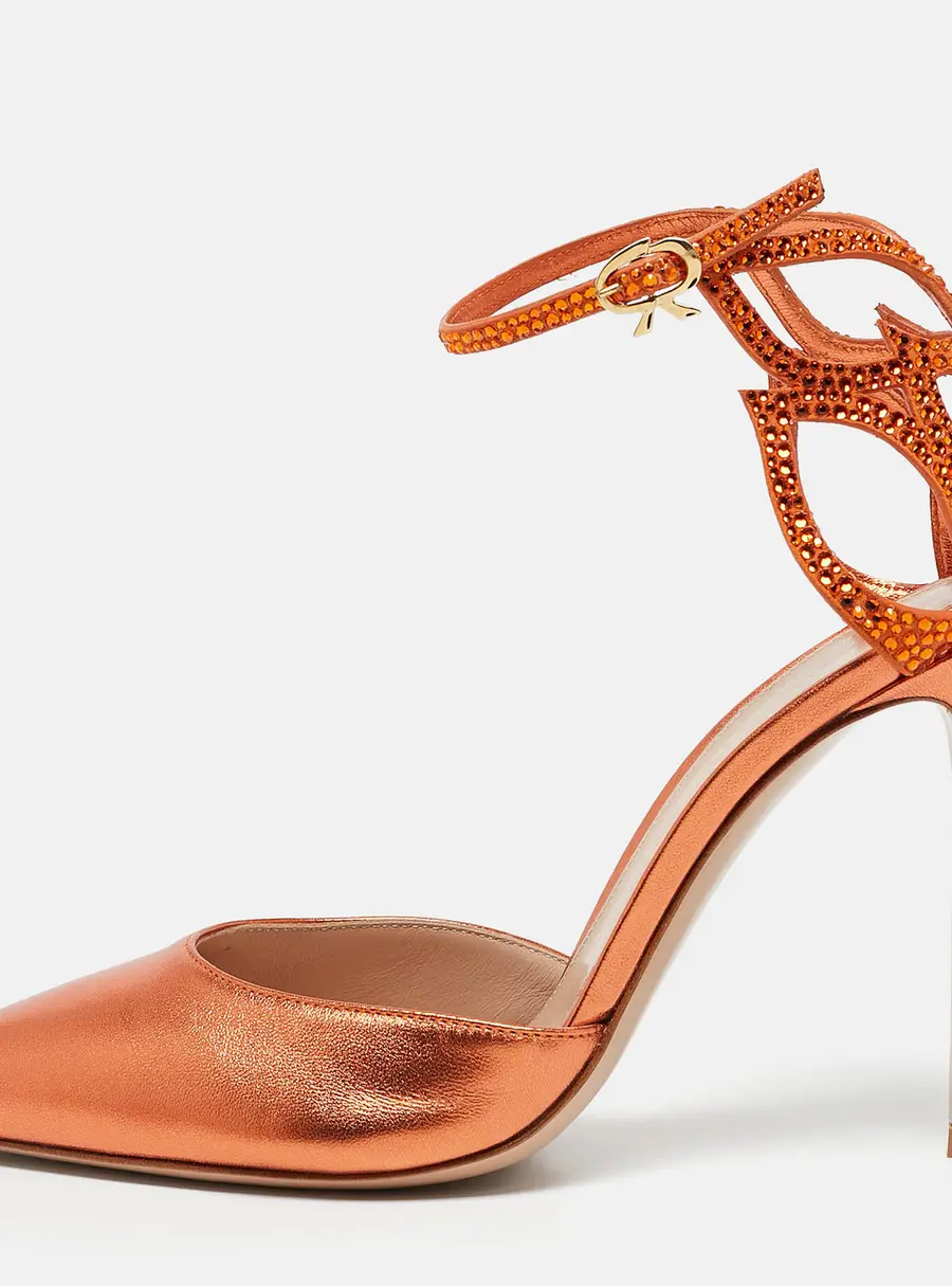 Gianvito Rossi Fleur Size 39 Orange Leather and Suede Ankle Strap Sandals