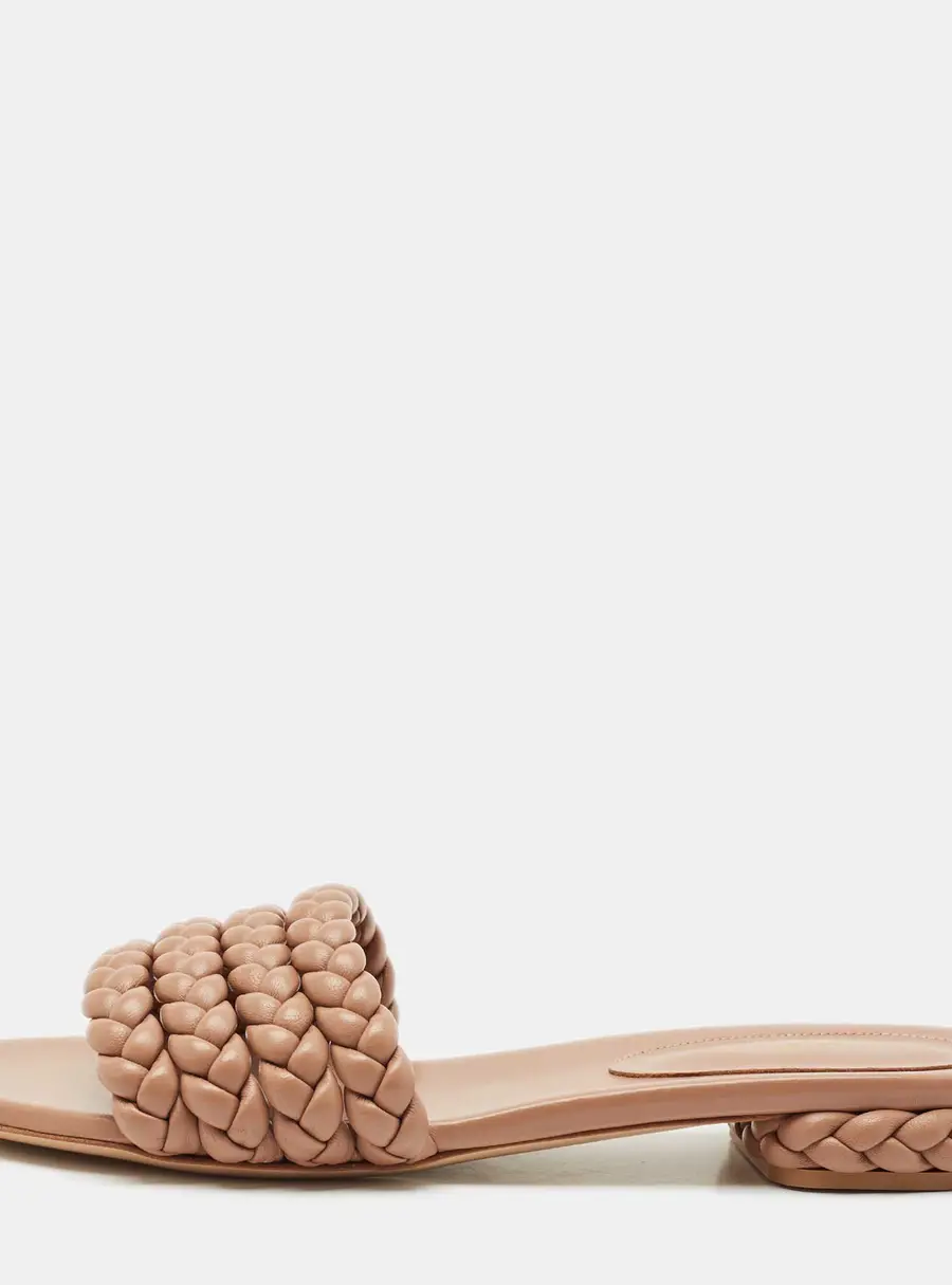 Gianvito  Rossi Beige Braided Leather Flat Sandals Size 41