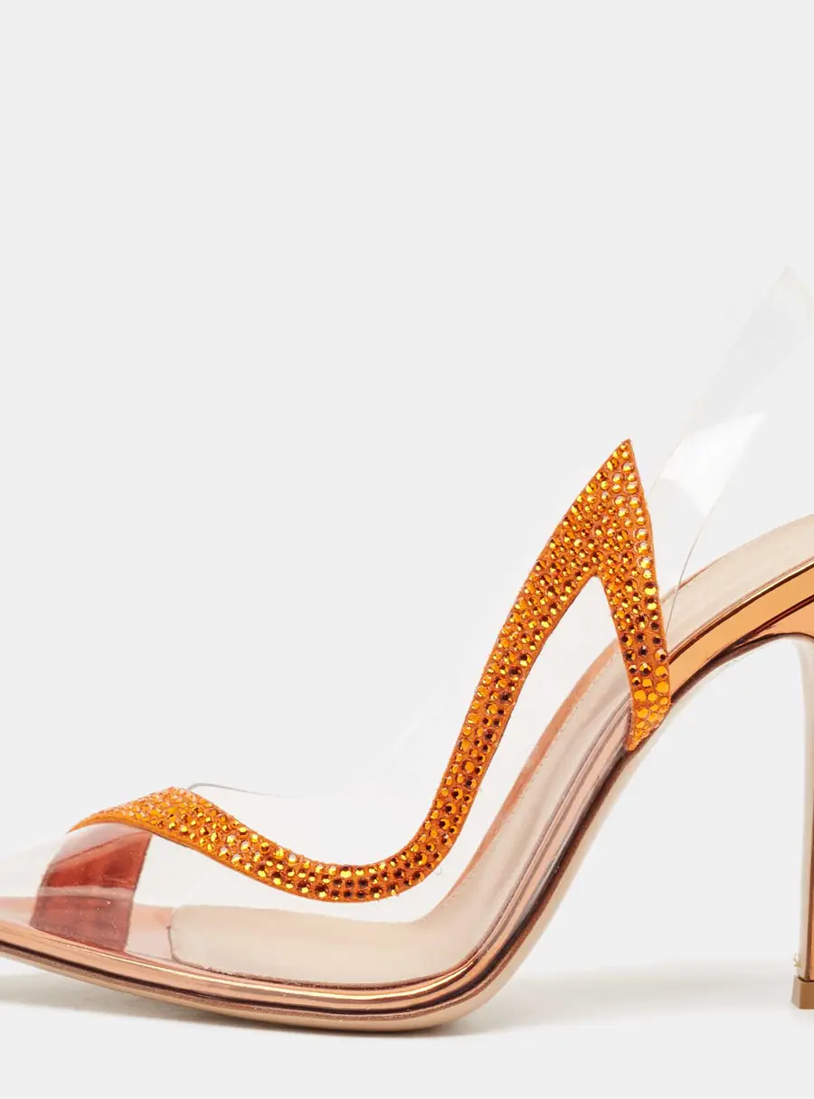Gianvito Rossi Transparent/Orange PVC and Suede Embellished Hortensia Pumps Size 35