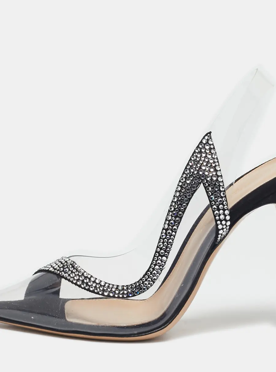 Gianvito Rossi Transparent/Black PVC and Suede Embellished Hortensia Pumps Size 35