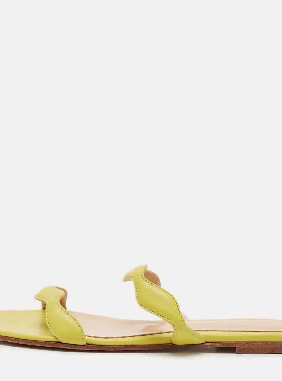 Gianvito Rossi Green Leather Wavy Flat Slides Size 39