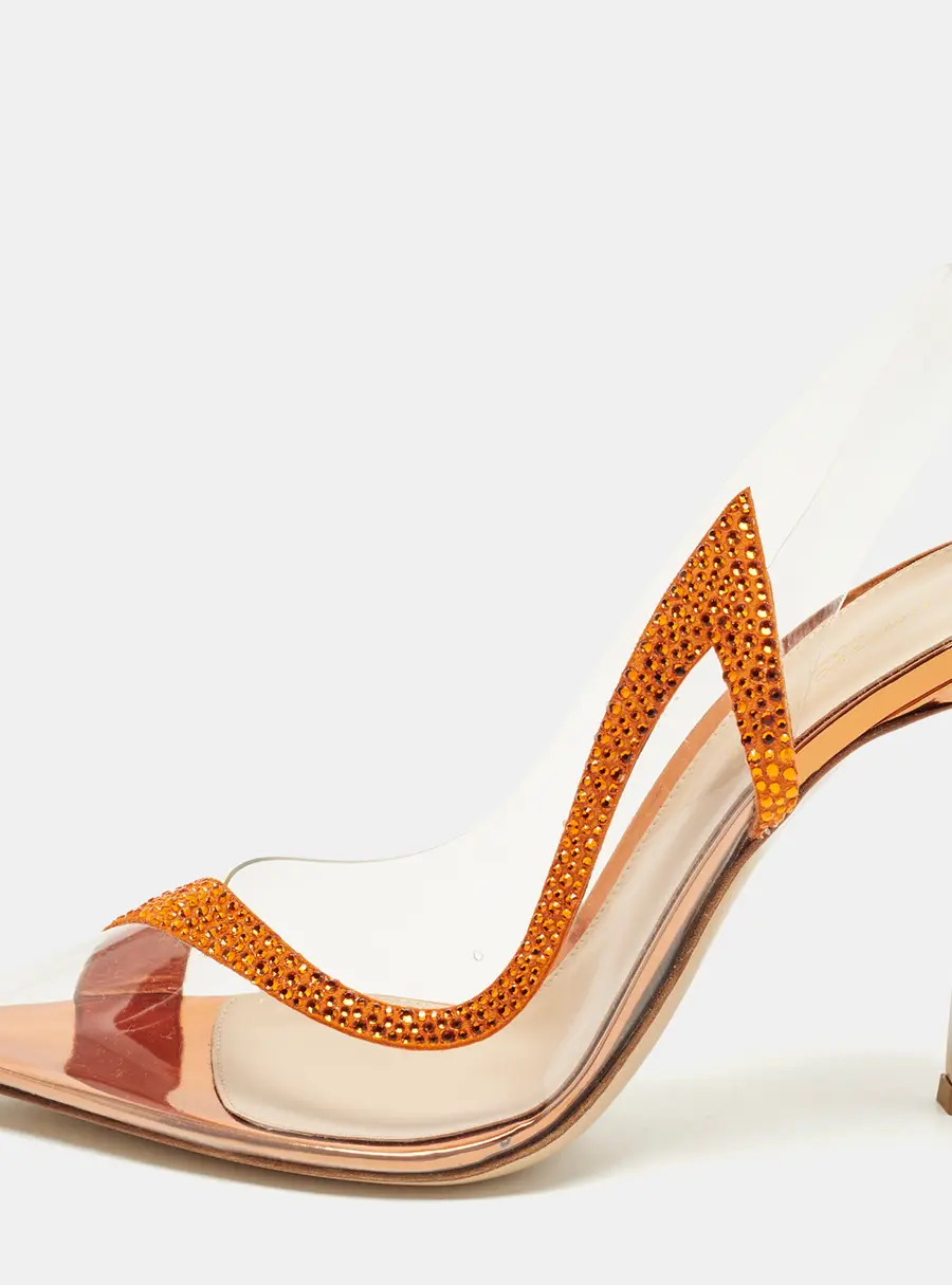 Gianvito Rossi Hortensia Size 40 Transparent/Orange PVC and Suede Pumps